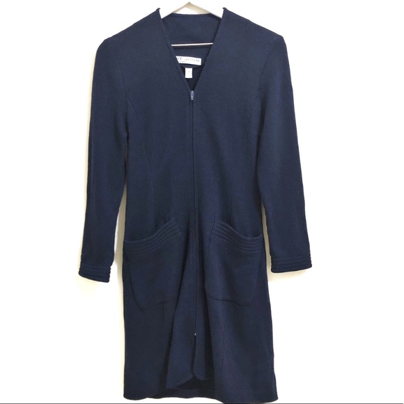 St. John Navy Zip Up Long Duster Knit Cardigan - Picture 2 of 5